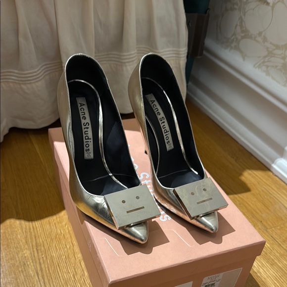Acne Gold High-Heeled Pumps with Square Buckle - Picture 1 of 5